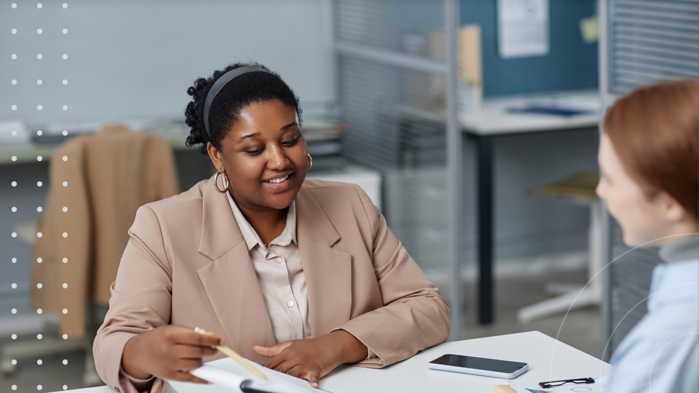 Professional female works at a desk